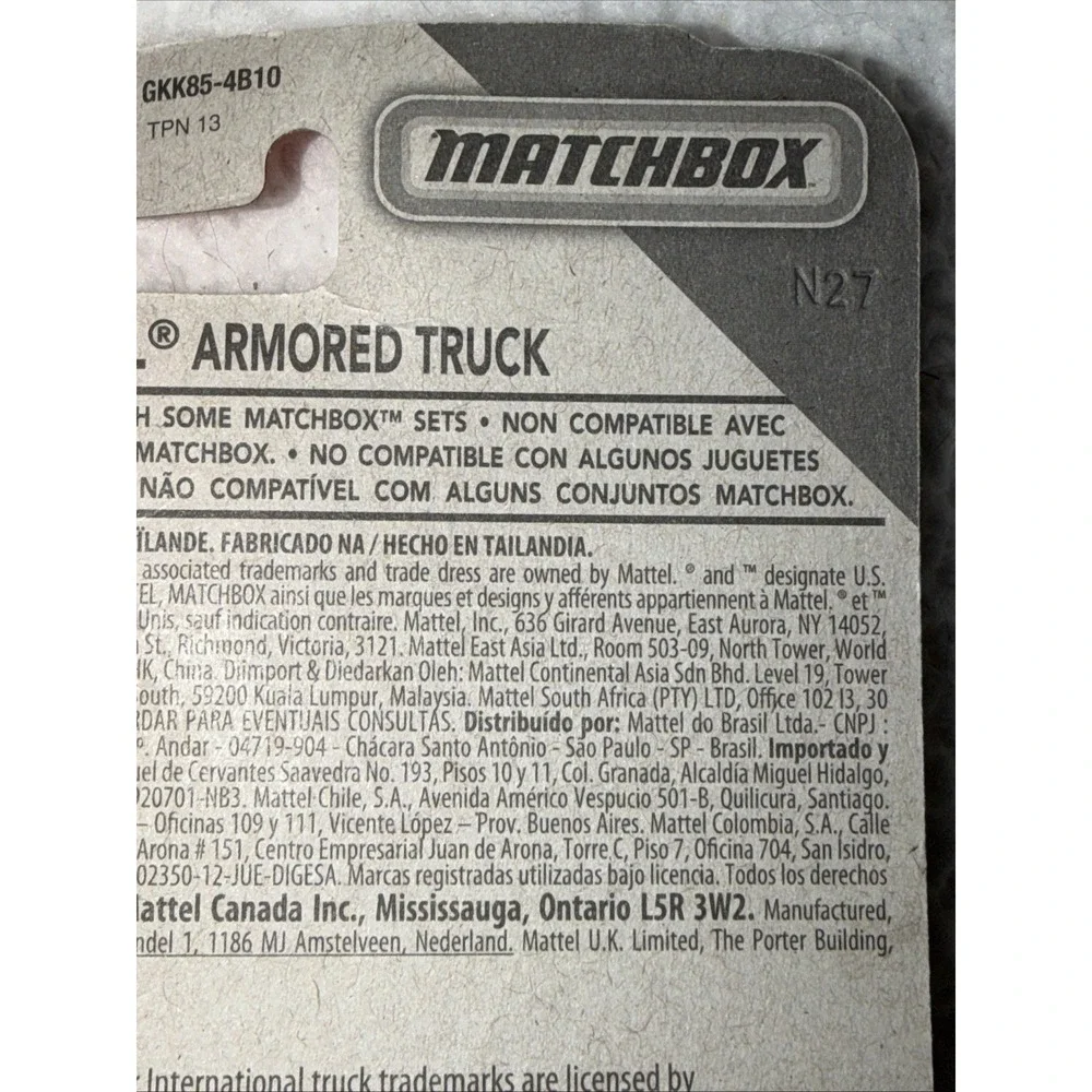 Matchbox International Armored Truck Mattel Federal Credit Union Grey 27/100